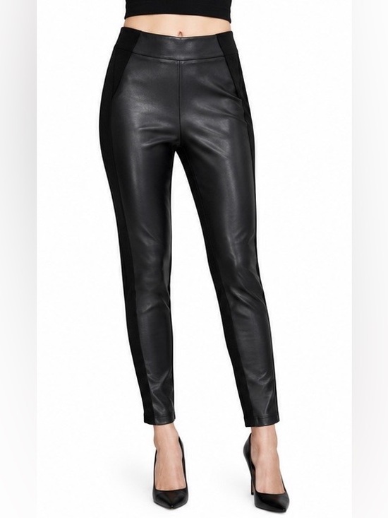 Ellen Tracy Pants - Ellen Tracy Black Faux Leather Ponte Panel Skinny Pants Size Medium